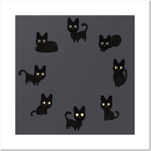 Black Cats Moon Phases Posters and Art
